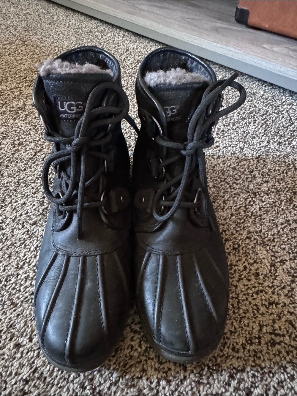 UGG Cecelia Black Waterproof Lace-Up Duck Boots
